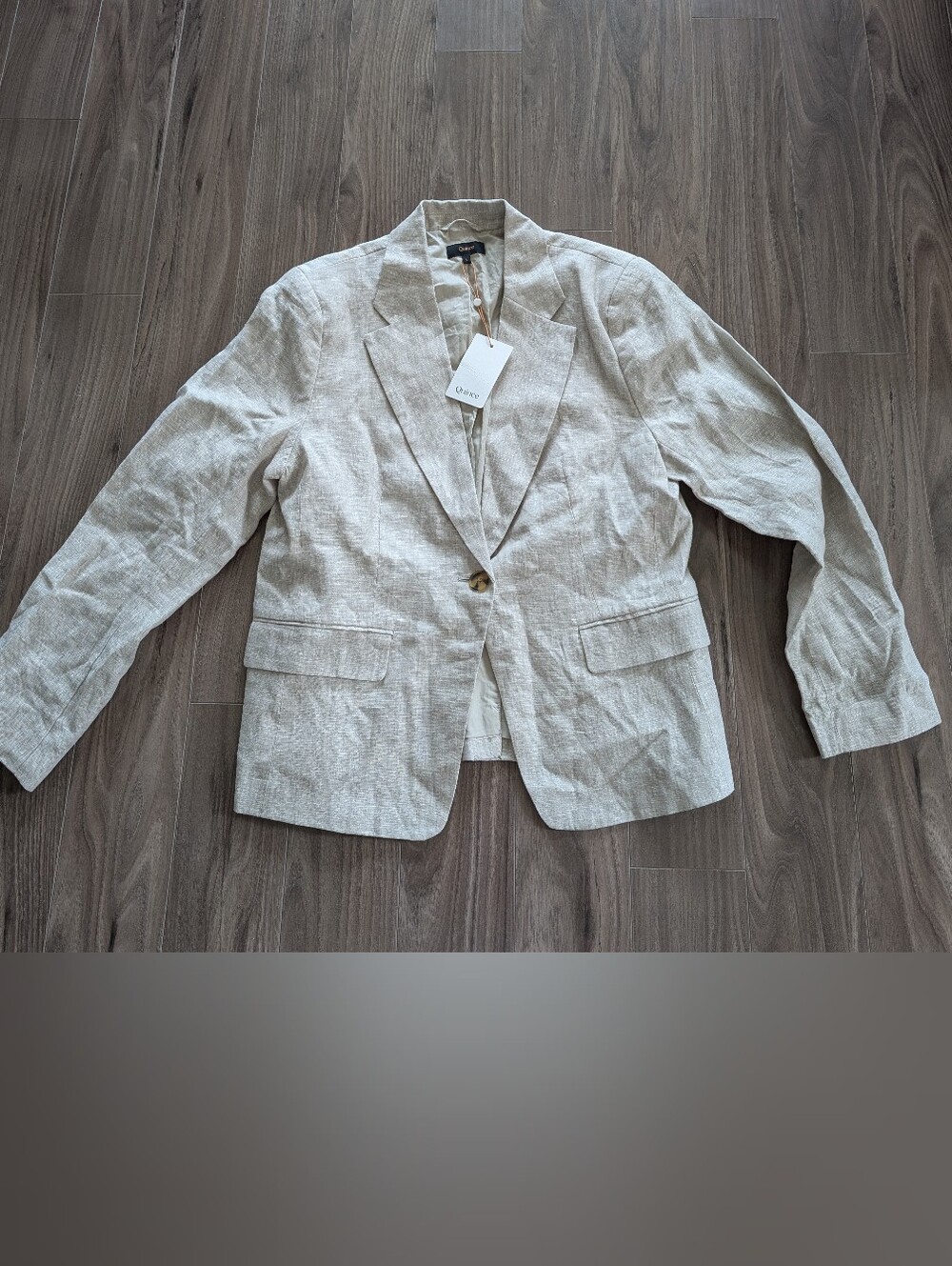 NWT Quince Flax Beige Linen-Blend Single-Button Blazer (Size Large)